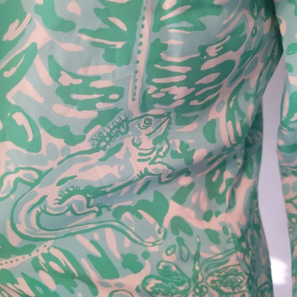 Lilly Pulitzer Silk Lizard Print Blouse Green Top Size M - Picture 4 of 4